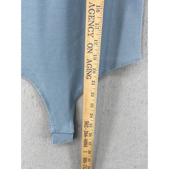 4TH & RECKLESS Bodysuit Womens Sz S Blue Charla One-shoulder Ribbed - Picture 2 of 7